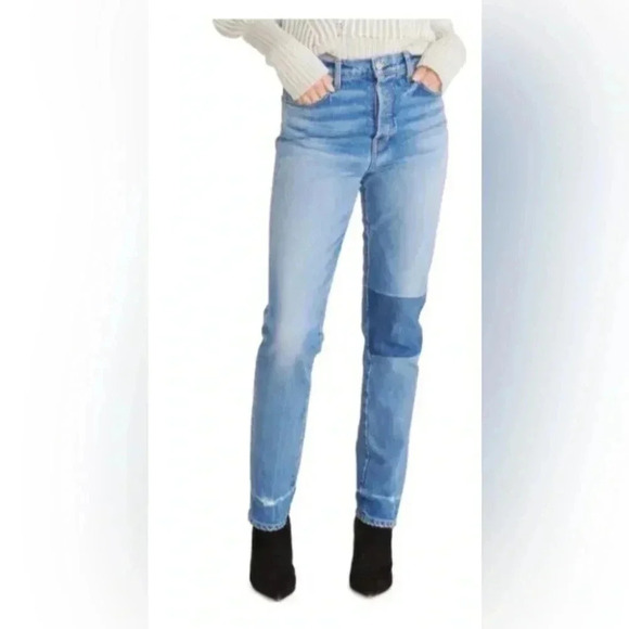 New $328 VERONICA BEARD Blue Atlas Ryleigh Slim Straight Patch Jeans Sz 24 High